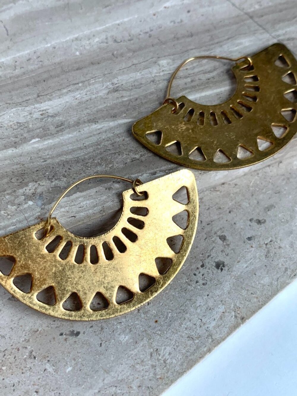 NEW Sundance Brass Cut Out Fan Hoop Earrings